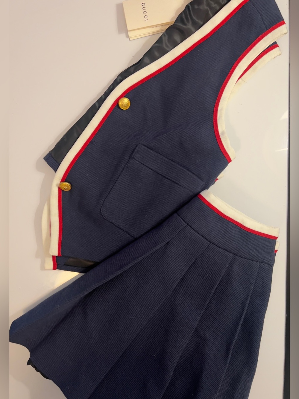 Gucci Authentic Navy Vest with Red & White Trim & Gold Buttons Ladies Medium - Picture 2 of 16